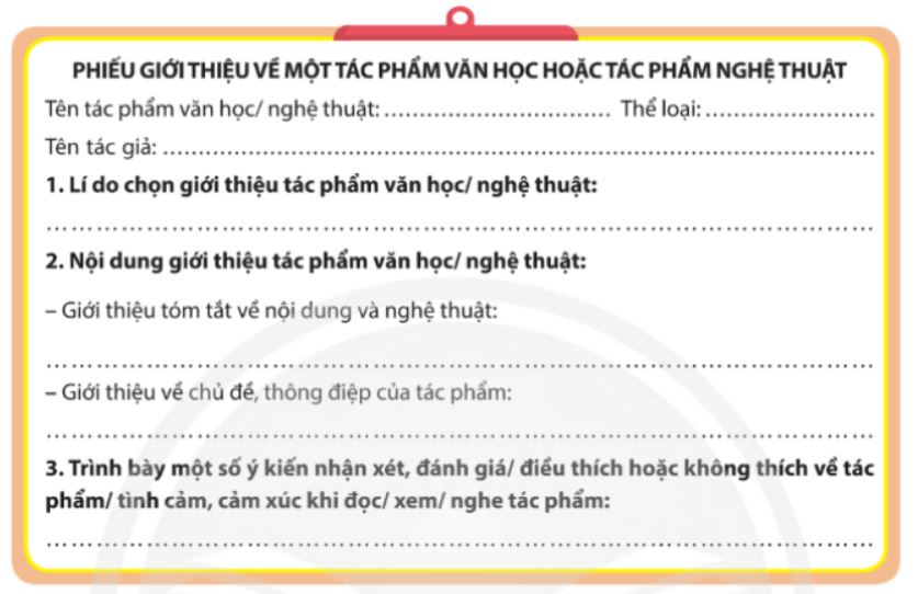 Phiếu giới thiệu một tác phẩm văn học hoặc một tác phẩm nghệ thuật