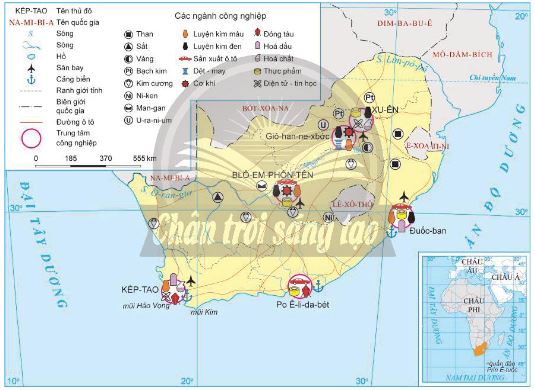 Phân bố một số trung tâm công nghiệp và ngành công nghiệp ở Cộng hòa Nam Phi, năm 2021