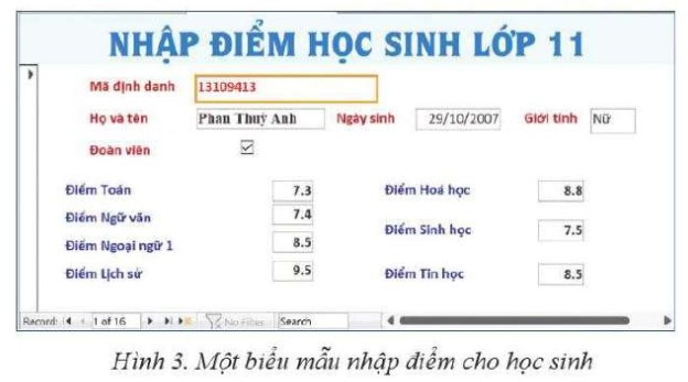 Lý thuyết Tin học 11 (Cánh diều) Bài 4: Các biểu mẫu cho xem và cập nhật dữ liệu (ảnh 1)